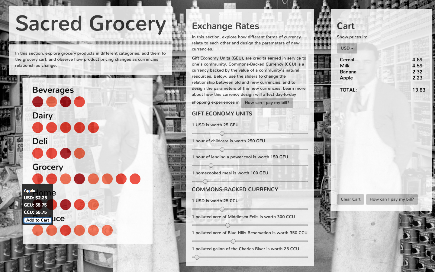 Hypothetical grocery with exploratory currencies